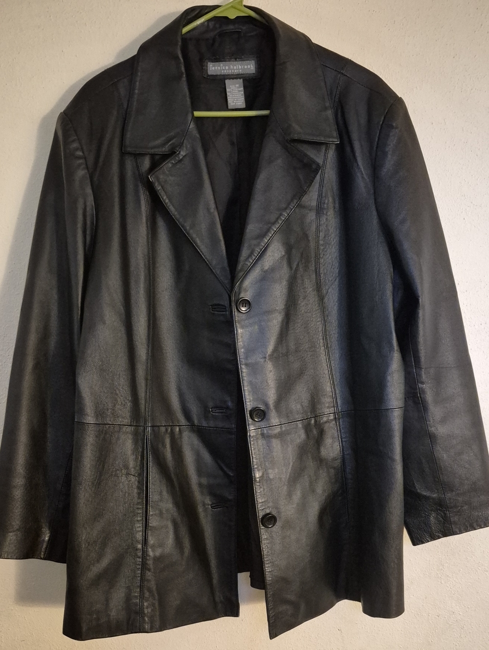 Jessica Holbrook Easy Care Classic Black Leather  Coat
